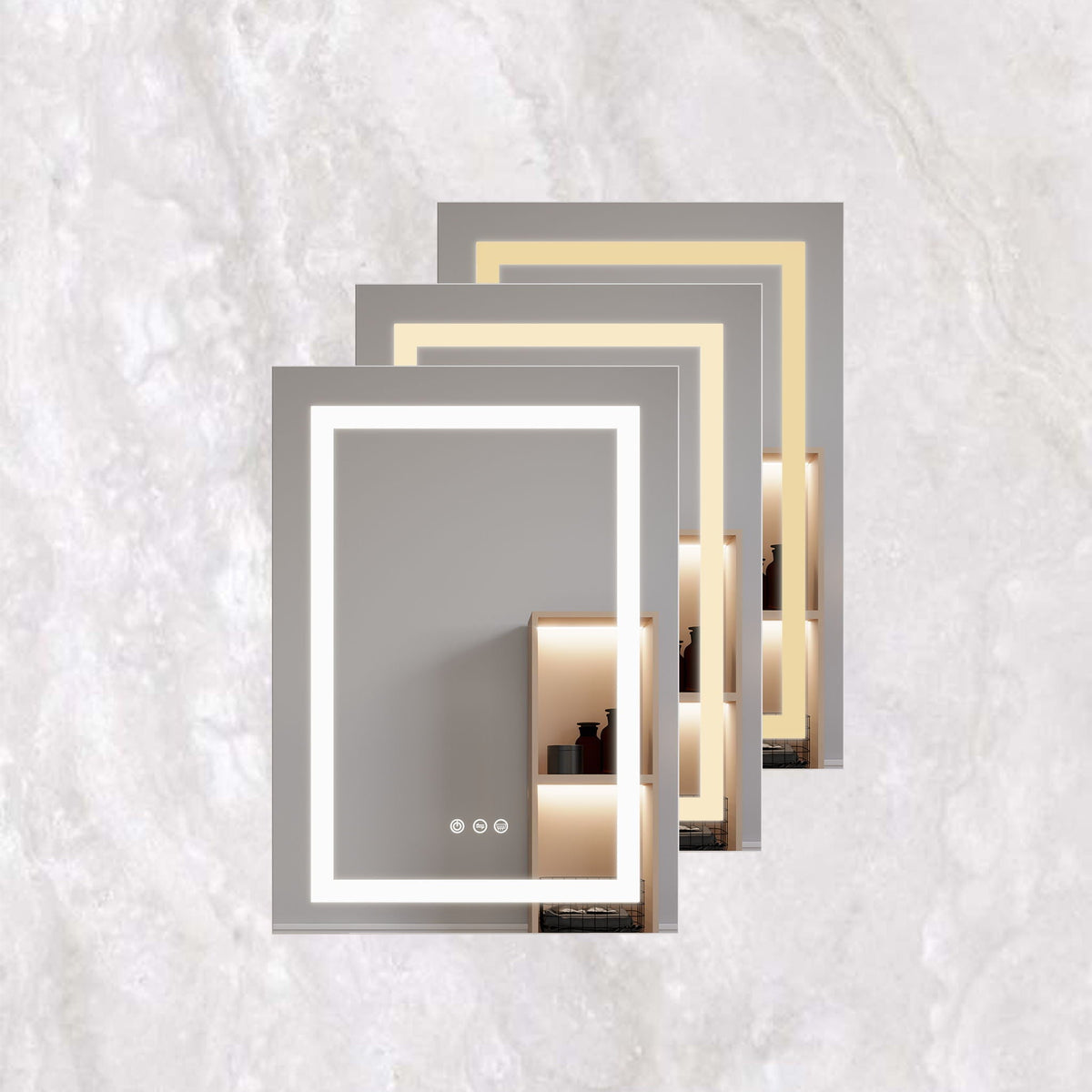 LED Medicine Cabinet with Anti-Fog Mirror and Touch Switch - Pearl Silver