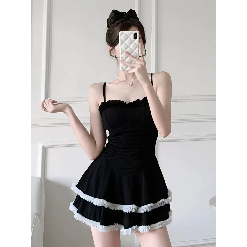 Halter Lace Swimsuit Dress – Ruffled Girly Slim Beachwear 2025