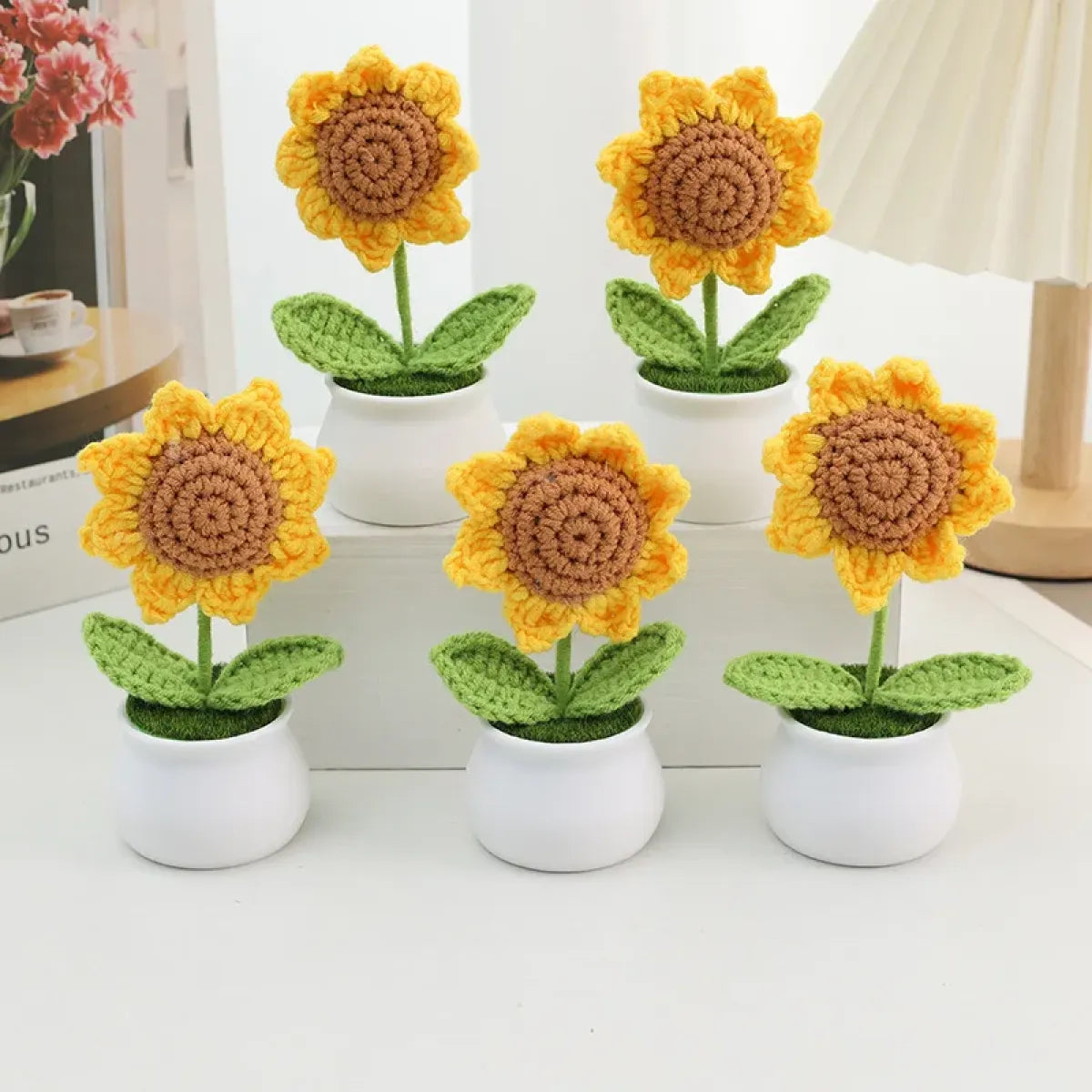 Handmade Crochet Sunflower Plush – Potted Desktop Decor Gift