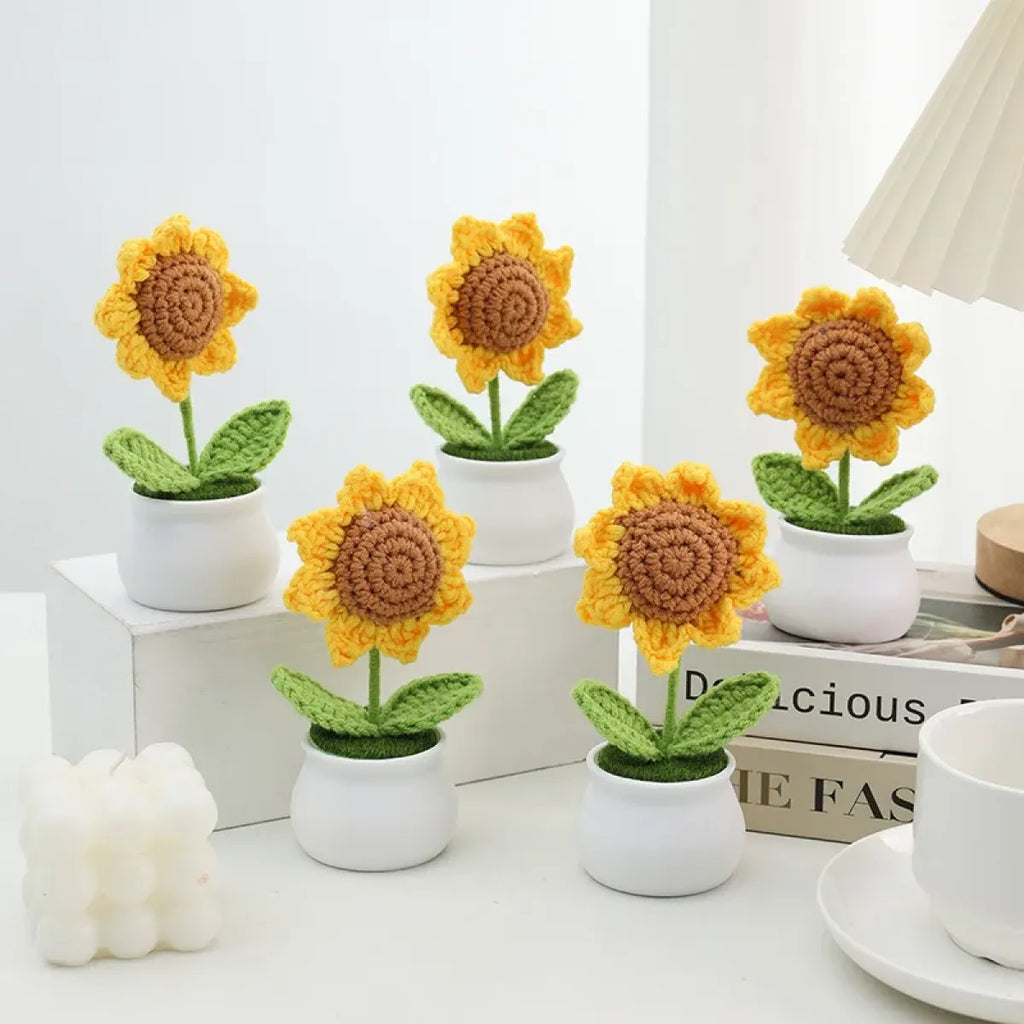Handmade Crochet Sunflower Plush – Potted Desktop Decor Gift