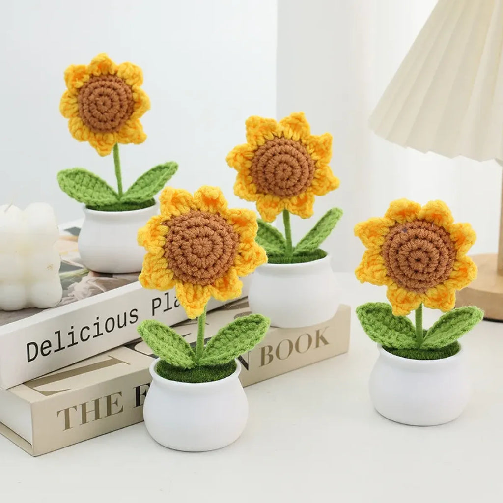 Handmade Crochet Sunflower Plush – Potted Desktop Decor Gift