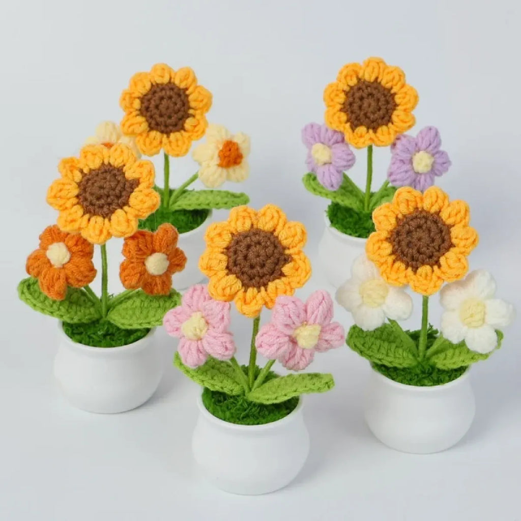 Handmade Crochet Sunflower Plush – Potted Desktop Decor Gift
