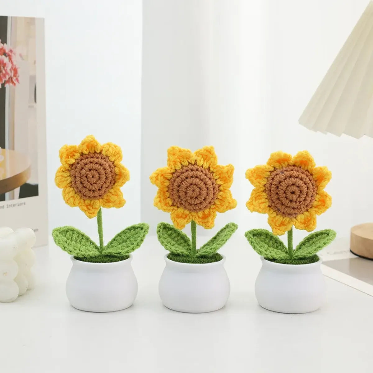Handmade Crochet Sunflower Plush – Potted Desktop Decor Gift