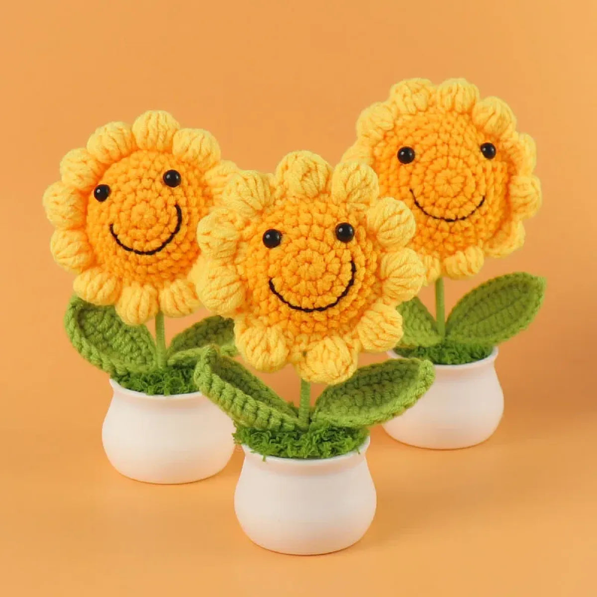 Handmade Crochet Sunflower Plush – Potted Desktop Decor Gift