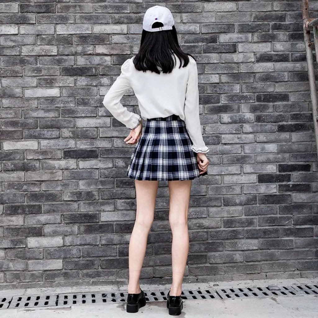 Plaid Preppy Skirt – Harajuku Pleated Mini High Waist Skirt