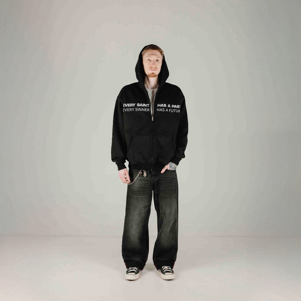 Compliments Sinner & Saint Black Wash Zip-Up Hoodie