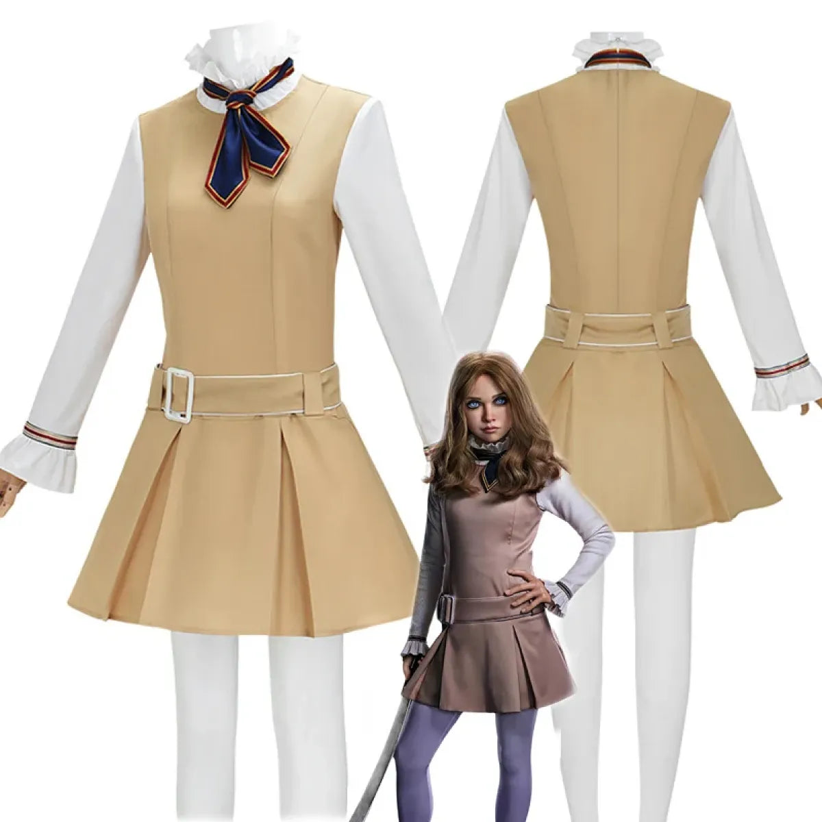 M3GAN 2.0 Cosplay Dress – Brown Uniform Set for Women & Girls