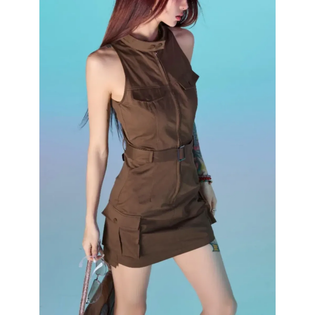 Belted Punk Cargo Mini Dress