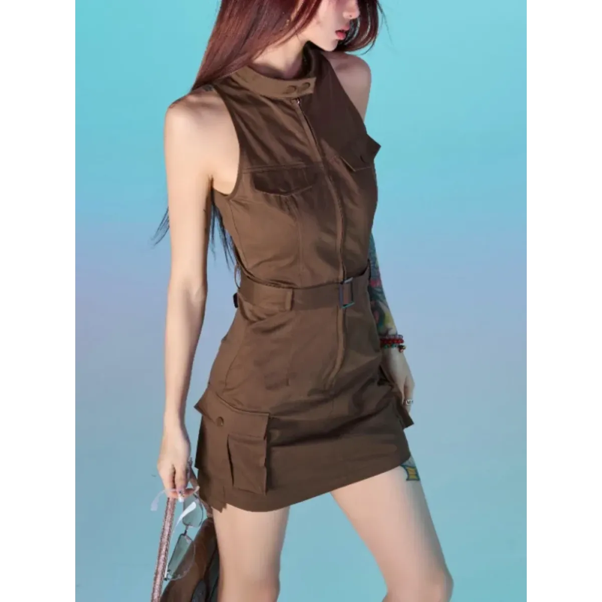Belted Punk Cargo Mini Dress
