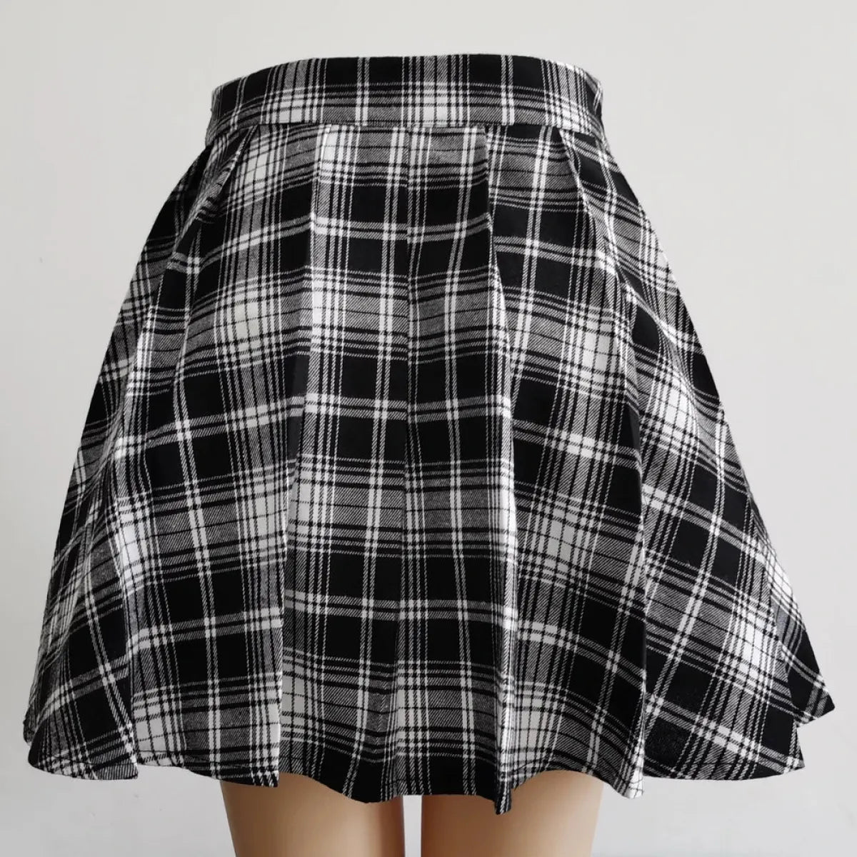 Plaid Gothic Pleated Mini Skirt – Punk Chains & Buckle Accent
