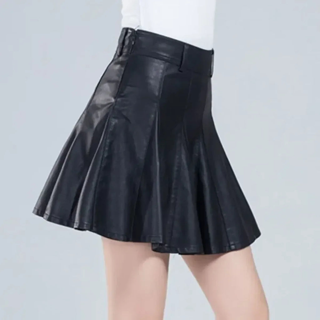 High Waist Pleated Leather Skirt – Korean Style Mini Skirt