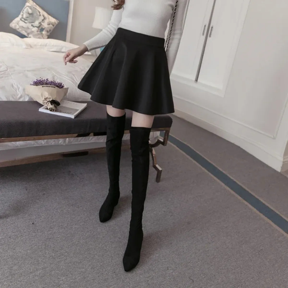 Harajuku Skater Skirt – High Waist A-Line Mini Skirt for Women